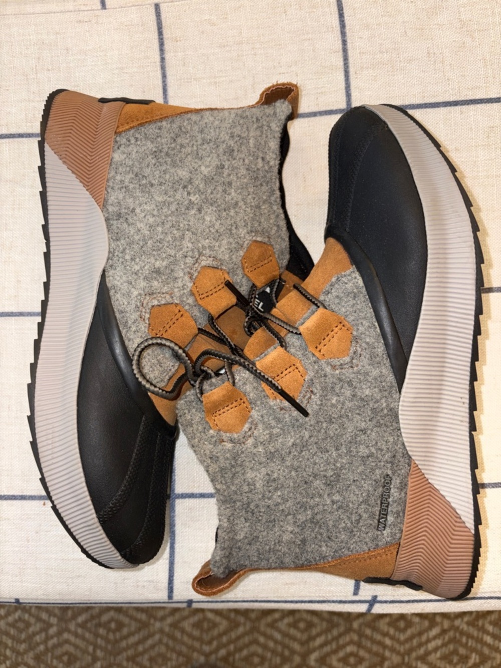 Sorel Women's Gray Wool & Tan Waterproof Winter Boots